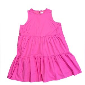 J Crew 18 Dress htpk cotton tiered lined pkts ruffle neck side zip,L39 1/2”,W24”